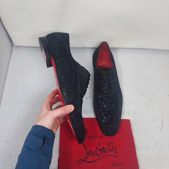 Christian Louboutin MENS Suede Black Sparkle Lafitte Lace Up Shoe main image 8